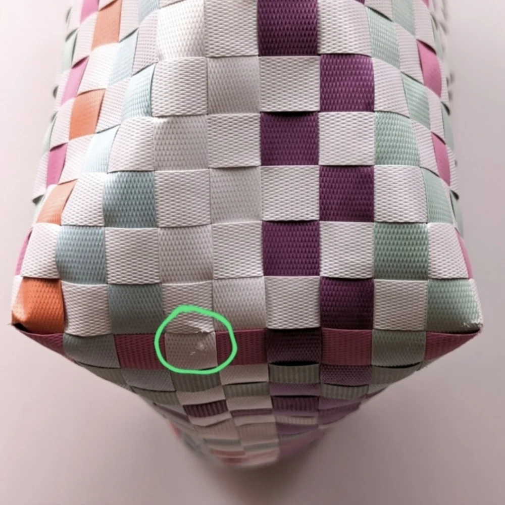 Kate Spade Multicolor Woven Tote Checkerboard Pastel Brights Striped Beach Bag L